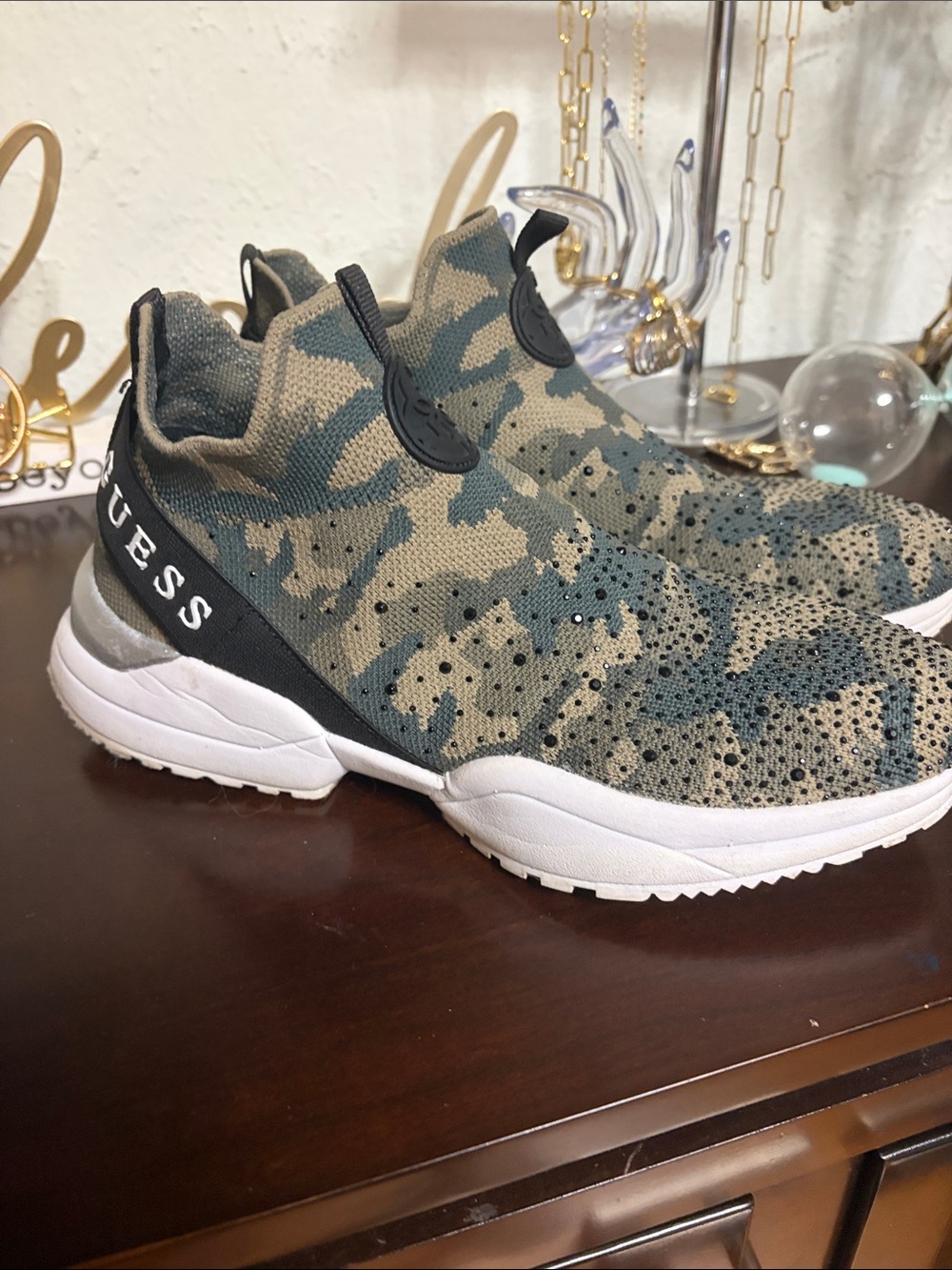 Guess Camo Slip-On Knit Sneakers - Olive and Black